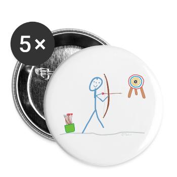 Bogenschießen Strichmännchen Pfeil Ziel Meister - Buttons groß 56 mm (5er Pack) - Weiß - Vorne