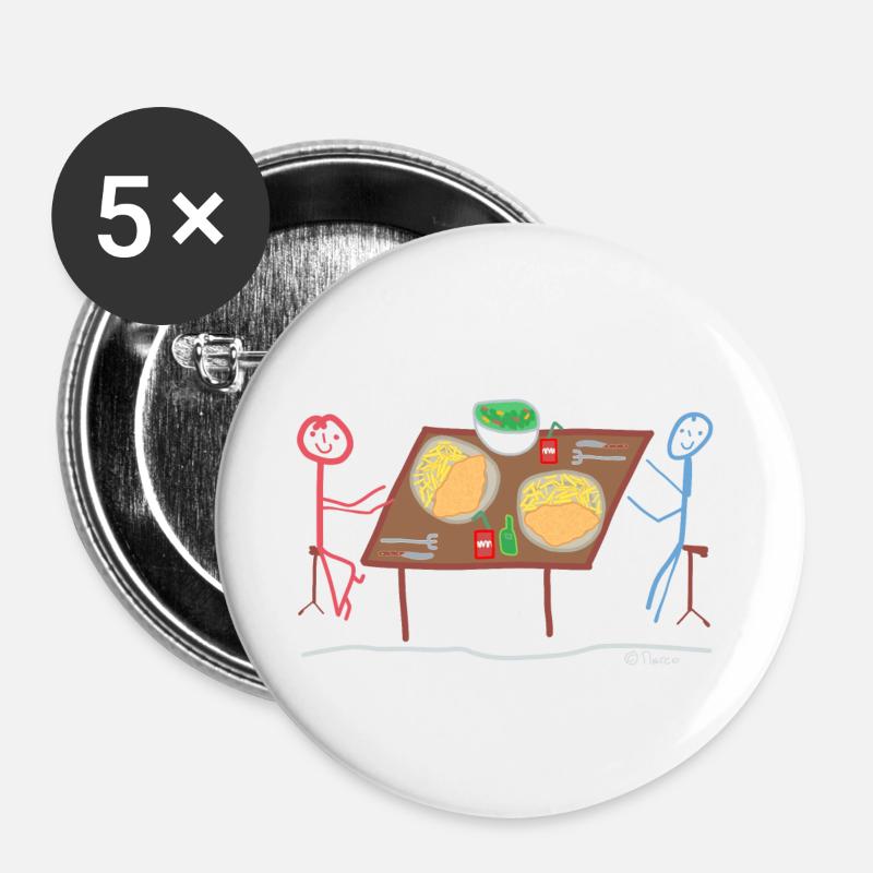 Schnitzel Stick Figure Restaurant Gourmet Salad - Buttons large 2.2''/56 mm (5-pack) - white