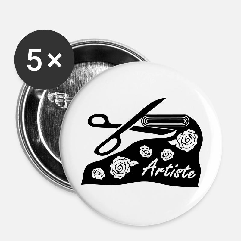 With fabric and scissors for art project - Buttons large 2.2''/56 mm (5-pack) - white