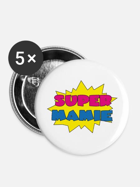 Super mamie - Buttons groß 56 mm (5er Pack) - Weiß