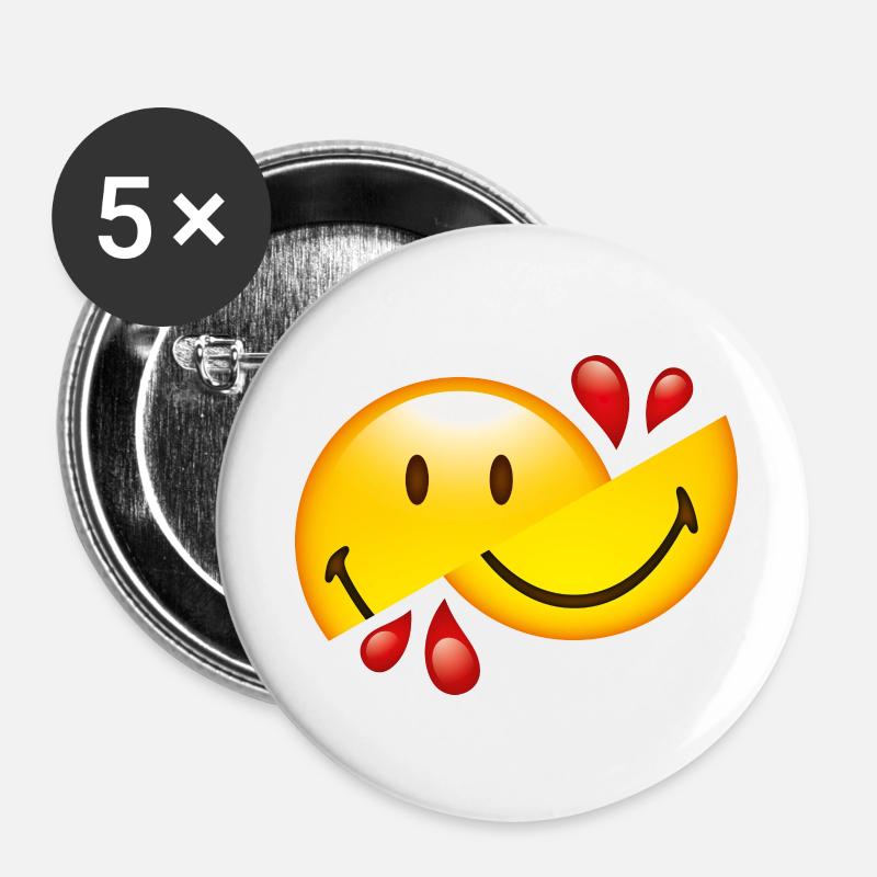 Smiley Glossy Cut in Half - Buttons large 2.2''/56 mm (5-pack) - white