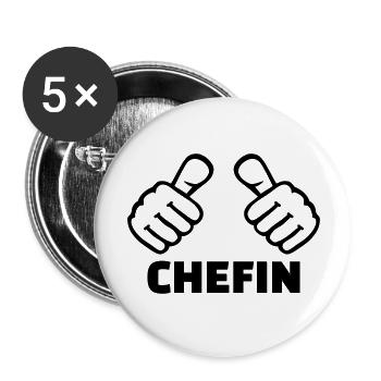 Chefin - Buttons groß 56 mm (5er Pack) - Weiß - Vorne