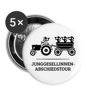 Junggesellinnen-Abschiedstour Mit Trecker (JGA V2) - Buttons groß 56 mm (5er Pack) - Weiß - Vorne