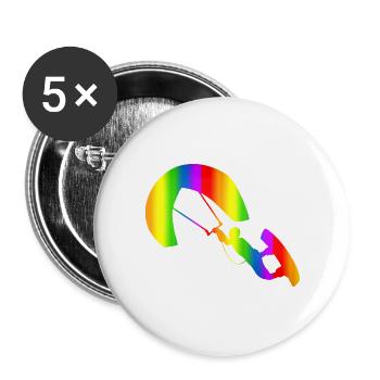 Bunter Kitesurfing Regenbogen - Buttons groß 56 mm (5er Pack) - Weiß - Vorne