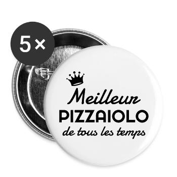pizza / pizzaiolo / chef / italie / pizzaiola - Lot de 5 grands badges (56 mm) - blanc - Devant