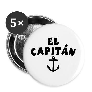 El Capitán Anker Kapitän Segeln Segler - Buttons groß 56 mm (5er Pack) - Weiß - Vorne