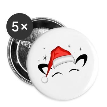 Chat Père Noël Chapeau Étoiles Scintillantes - Lot de 5 grands badges (56 mm) - blanc - Devant