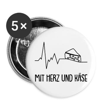 Mit Herz und Käse - Buttons groß 56 mm (5er Pack) - Weiß - Vorne