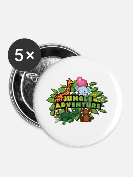 Dschungel Abenteuer - Buttons groß 56 mm (5er Pack) - Weiß
