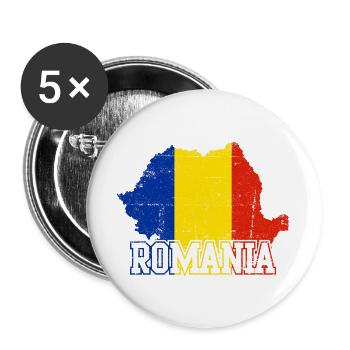 Rumänien-Karten-Flaggenemblem - Buttons groß 56 mm (5er Pack) - Weiß - Vorne