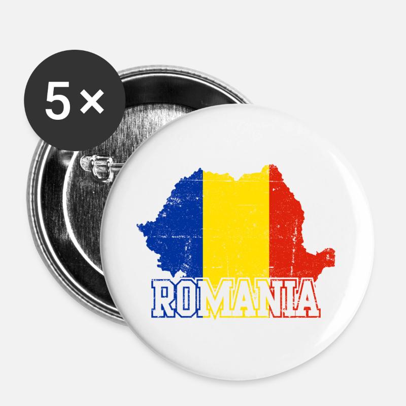 Romania Map Flag Emblem - Buttons large 2.2''/56 mm (5-pack) - white