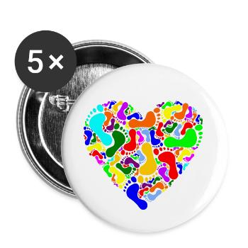 Herz mit Fußabdrücken - Buttons groß 56 mm (5er Pack) - Weiß - Vorne