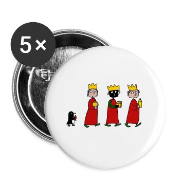 Trois reines avec pingouin - Lot de 5 grands badges (56 mm) - blanc - Devant