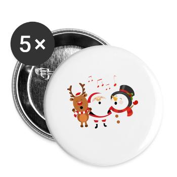 Singende Weihnachtsmann, Schneemann und Rentier - Buttons groß 56 mm (5er Pack) - Weiß - Vorne