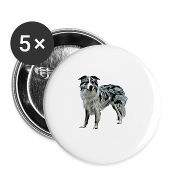 Border Collie Noir Merle - Lot de 5 grands badges (56 mm) - blanc - Devant