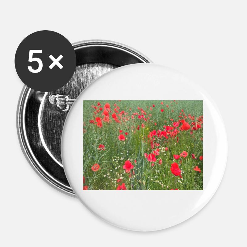 Mohnblumenwiese - Buttons groß 56 mm (5er Pack) - Weiß