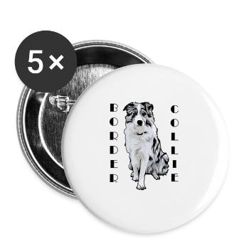 Border Collie Black Merle Comic Text - Buttons large 2.2''/56 mm (5-pack) - white - Front