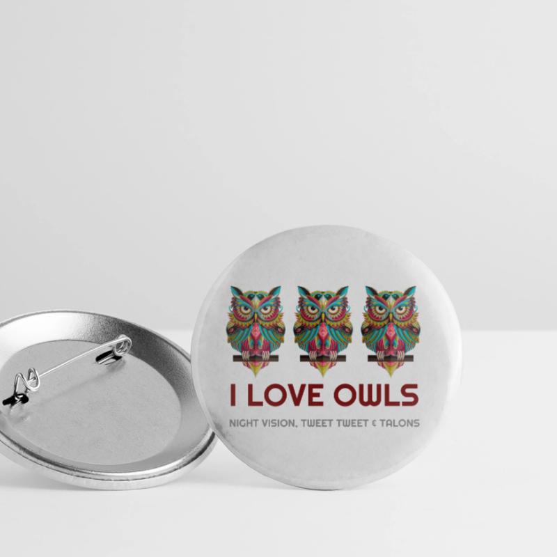 Ich liebe Eulen, Eulen, Eule Hoodies, Eule-T-Shirts, Eule Buttons groß 56 mm (5er Pack)