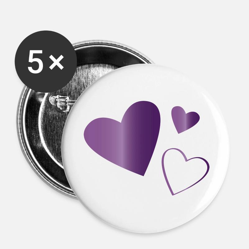 Hearts Amethyst purple - Buttons large 2.2''/56 mm (5-pack) - white