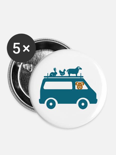 Van Animals - Buttons groß 56 mm (5er Pack) - Weiß