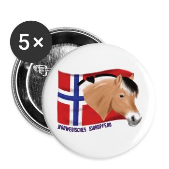 Norwegisches Fjordpferde Kopf mit Flagge - Buttons groß 56 mm (5er Pack) - Weiß - Vorne