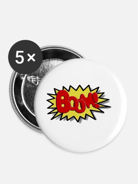 Boom Comicstyle Comicfigur Lichtenstein Pop Art - Buttons groß 56 mm (5er Pack) - Weiß