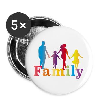 famille colorée,père,mère,fille et fils - Lot de 5 grands badges (56 mm) - blanc - Devant