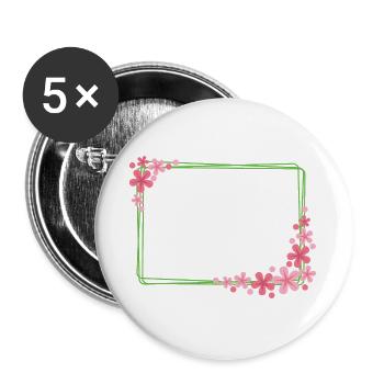 Rahmen mit Blumen - Buttons groß 56 mm (5er Pack) - Weiß - Vorne