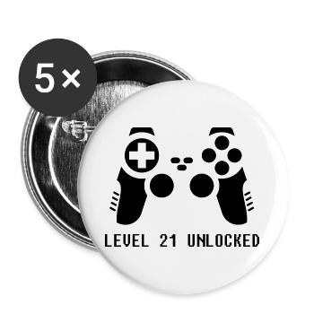 21. Geburtstag Gamer Zocker - Buttons groß 56 mm (5er Pack) - Weiß - Vorne