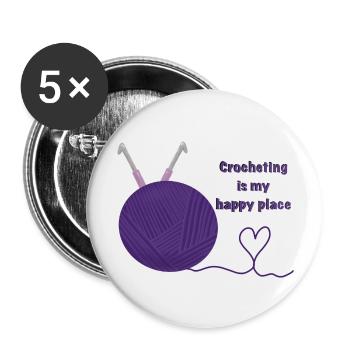 Häkeln ist mein glücklicher Ort - Buttons groß 56 mm (5er Pack) - Weiß - Vorne