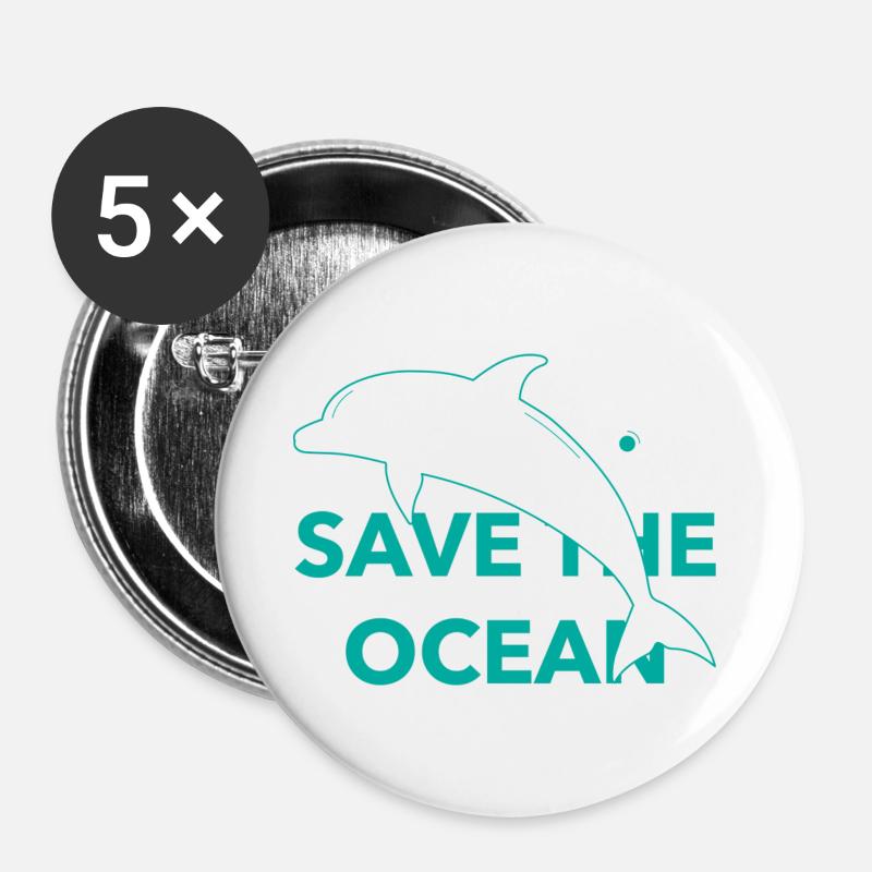 Save The Ocean - Buttons large 2.2''/56 mm (5-pack) - white