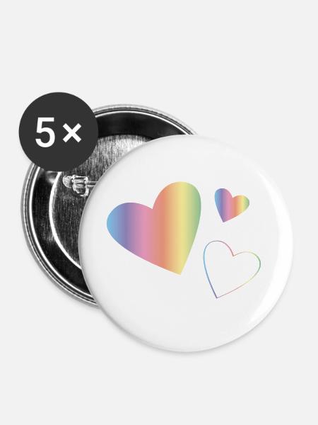 Regenbogen Herzen - Buttons groß 56 mm (5er Pack) - Weiß