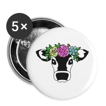 Kuh, Witzige Kuh - Buttons groß 56 mm (5er Pack) - Weiß - Vorne