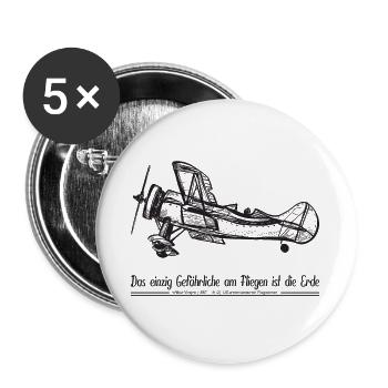 Flugzeug Propeller Old Timer Pilot-Spruch, schwarz - Buttons groß 56 mm (5er Pack) - Weiß - Vorne