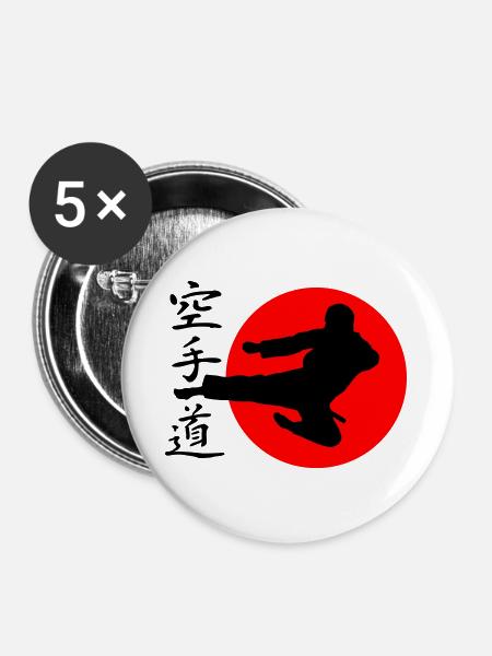 Karate Yokotobigeri - Buttons groß 56 mm (5er Pack) - Weiß