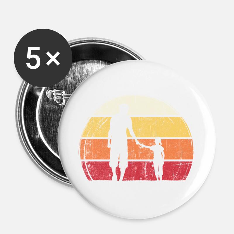 Sunset Silhouette: Vater und Kind - Buttons groß 56 mm (5er Pack) - Weiß