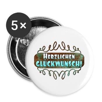 Herzlichen Glückwunsch GRATULATION GRUß - Buttons groß 56 mm (5er Pack) - Weiß - Vorne