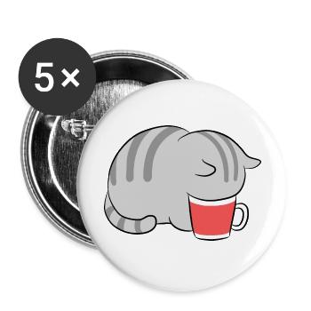 Kawaii Katze in Kaffee japanische Neko Kätzchen - Buttons groß 56 mm (5er Pack) - Weiß - Vorne