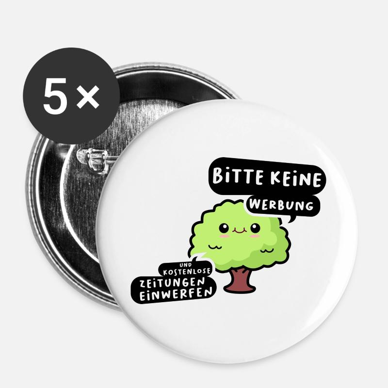 Briefkasten Aufkleber Bitte keine Werbung Zeitung - Buttons groß 56 mm (5er Pack) - Weiß