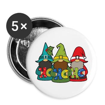 Ho Ho Ho Gnome - Buttons groß 56 mm (5er Pack) - Weiß - Vorne