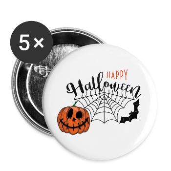 Halloween Kürbis mit Spinnennetz - Buttons groß 56 mm (5er Pack) - Weiß - Vorne