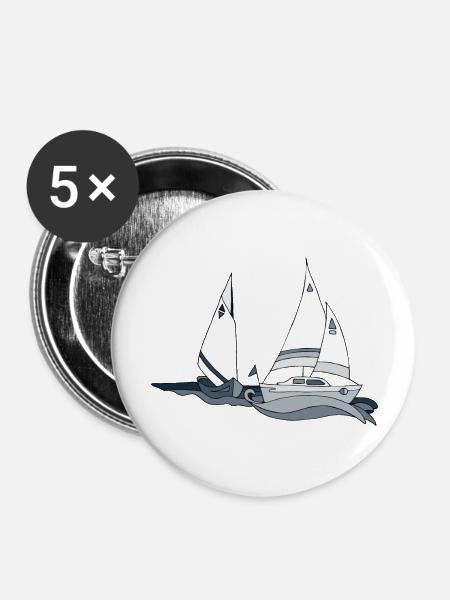 Segelboote - Buttons groß 56 mm (5er Pack) - Weiß