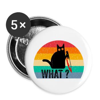 Murder Cat What? Lovers Cat Retro - Buttons large 2.2''/56 mm (5-pack) - white - Front