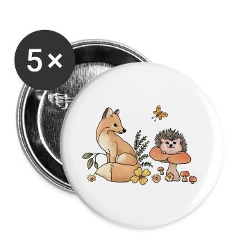Fuchs und Igel - Buttons groß 56 mm (5er Pack) - Weiß - Vorne