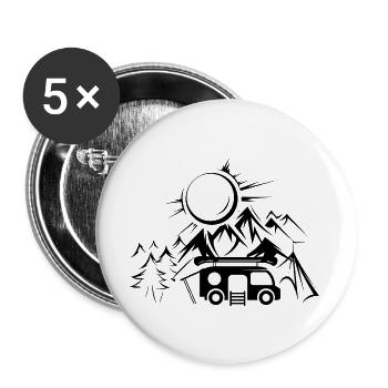 camping camper Berge Natur Reisen Logo icon Team - Buttons groß 56 mm (5er Pack) - Weiß - Vorne