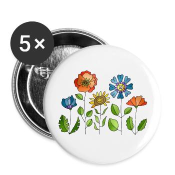 Fleur - Lot de 5 grands badges (56 mm) - blanc - Devant