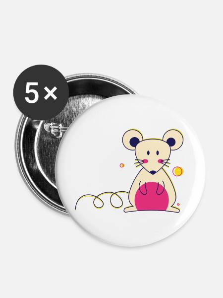 Ratte / Maus - Buttons groß 56 mm (5er Pack) - Weiß