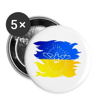 Drapeau de l’Ukraine avec colombe de la paix - Lot de 5 grands badges (56 mm) - blanc - Devant