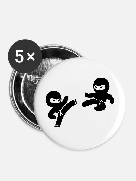 Ninjas - Buttons groß 56 mm (5er Pack) - Weiß