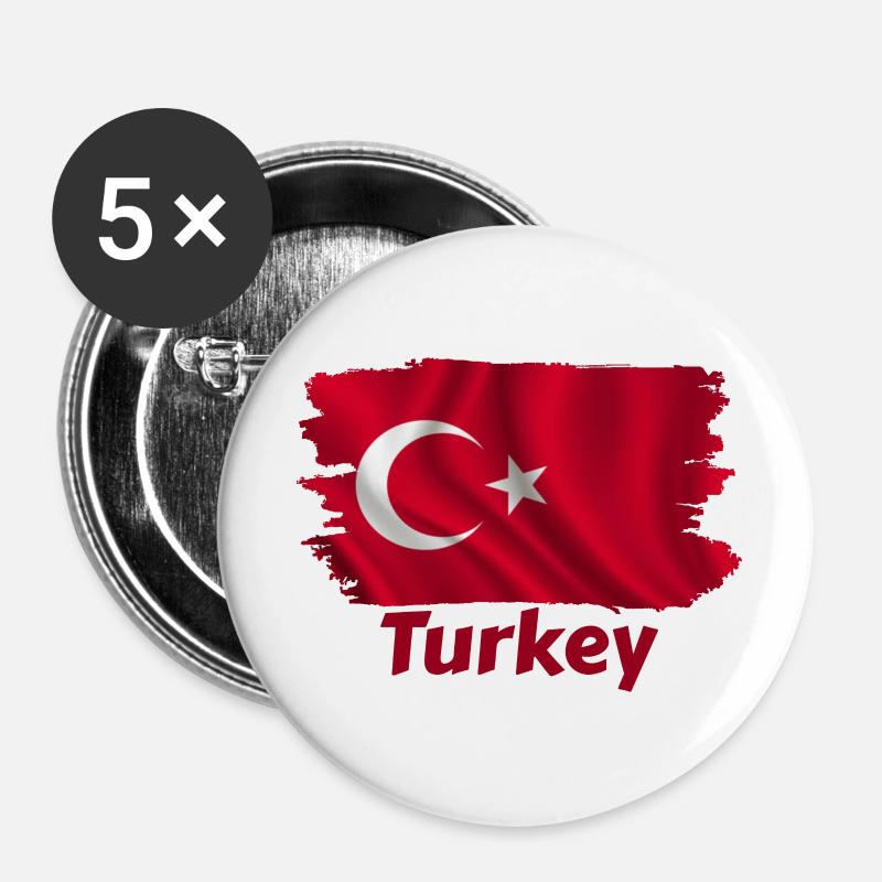 Turkey Flag - Buttons large 2.2''/56 mm (5-pack) - white